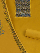 Yellow Unstitched suit set with kalamakri yoke paired with double dyed dupatta.