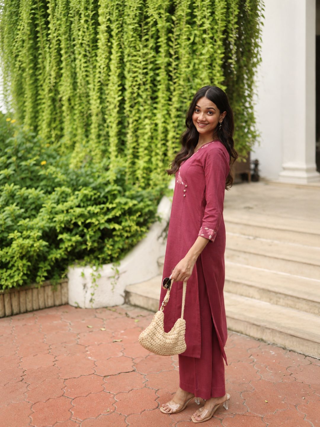 Shoulder Princess Cotton Angarakha Kurta with Cordwork Embroidery.