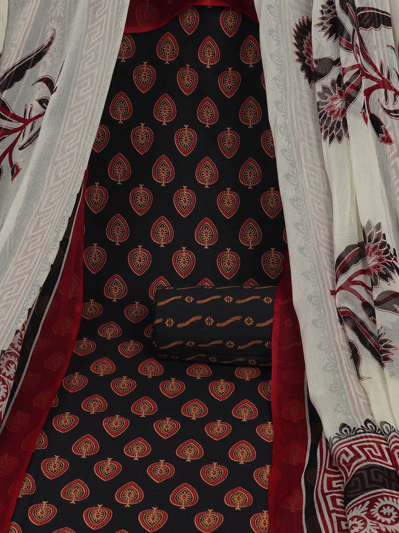 Black Unstitched printed suits set with co-ordinated with printed dupatta.