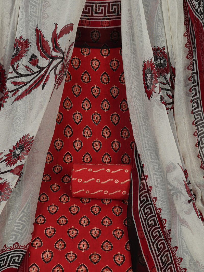 Maroon Unstitched printed suits set with co-ordinated with printed dupatta.