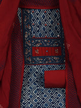 Unstitched dabu suit set with mix-match yoke and contrast colour -block printed dupatta.