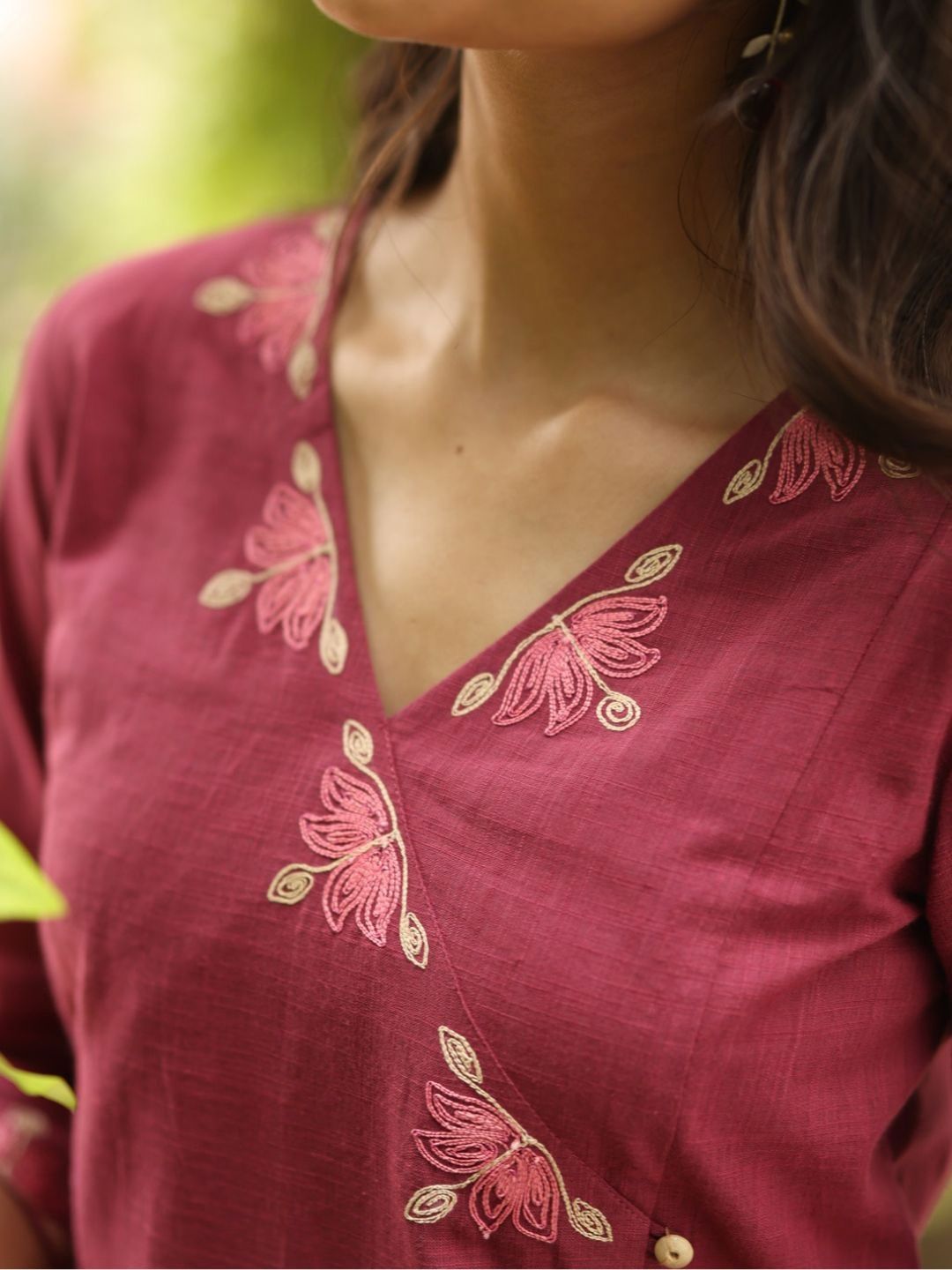 Shoulder Princess Cotton Angarakha Kurta with Cordwork Embroidery.