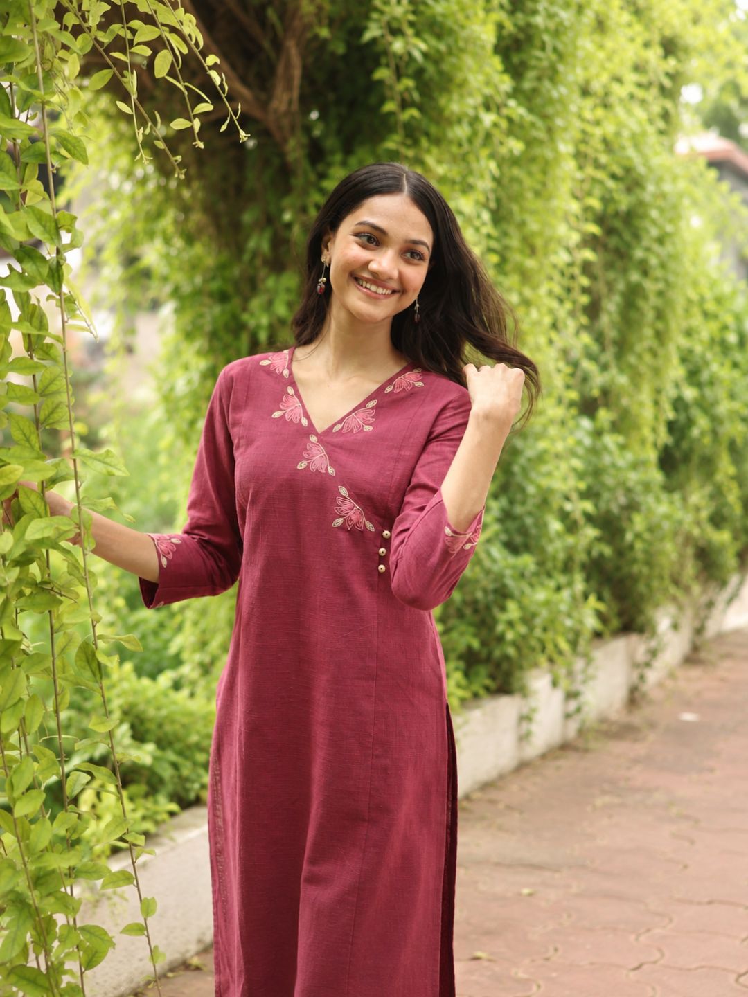 Shoulder Princess Cotton Angarakha Kurta with Cordwork Embroidery.