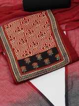 Maroon Unstitched cotton suit set with mix-match yoke and contrast colour kota dupatta.