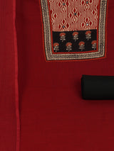 Maroon Unstitched cotton suit set with mix-match yoke and contrast colour kota dupatta.