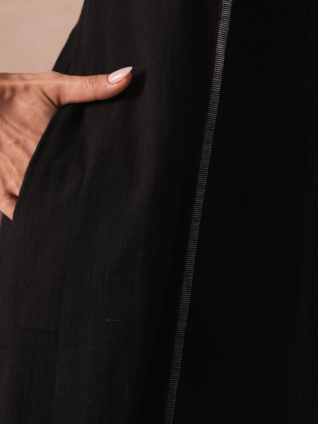 Plus size- A-line Cotton Kurta with Mirror Work, Striped Panel & Geometric Applique.