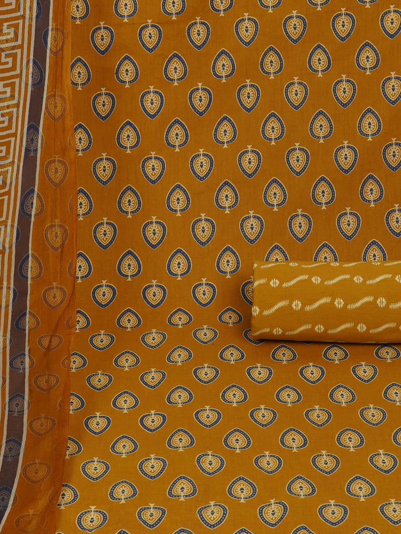 Yellow Unstitched printed suits set with co-ordinated with printed dupatta.