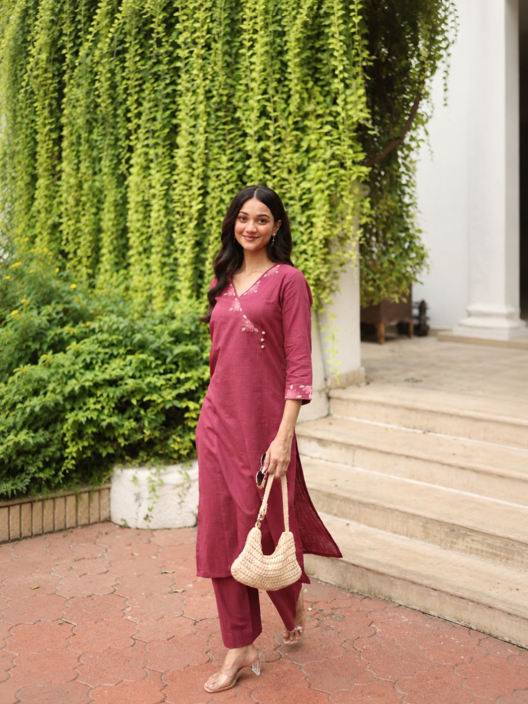Shoulder Princess Cotton Angarakha Kurta with Cordwork Embroidery.