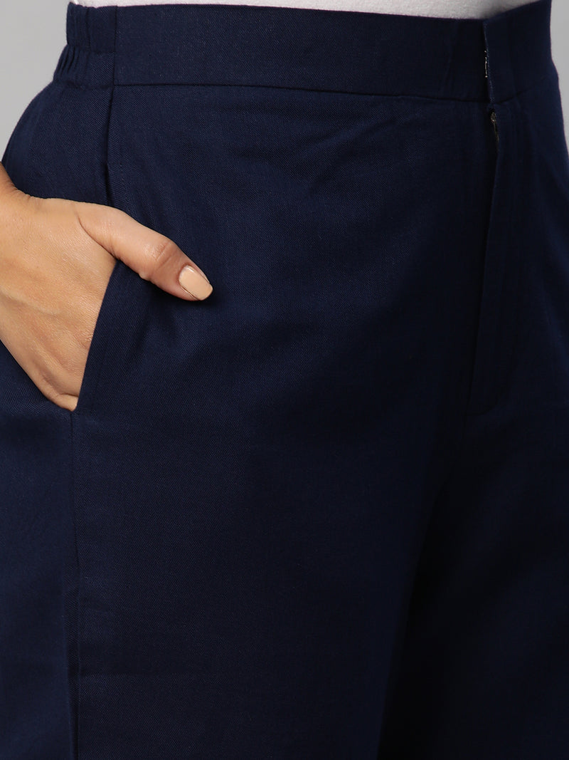 Cotton Pencil pant with schiffli detailing in hem.(Blue)