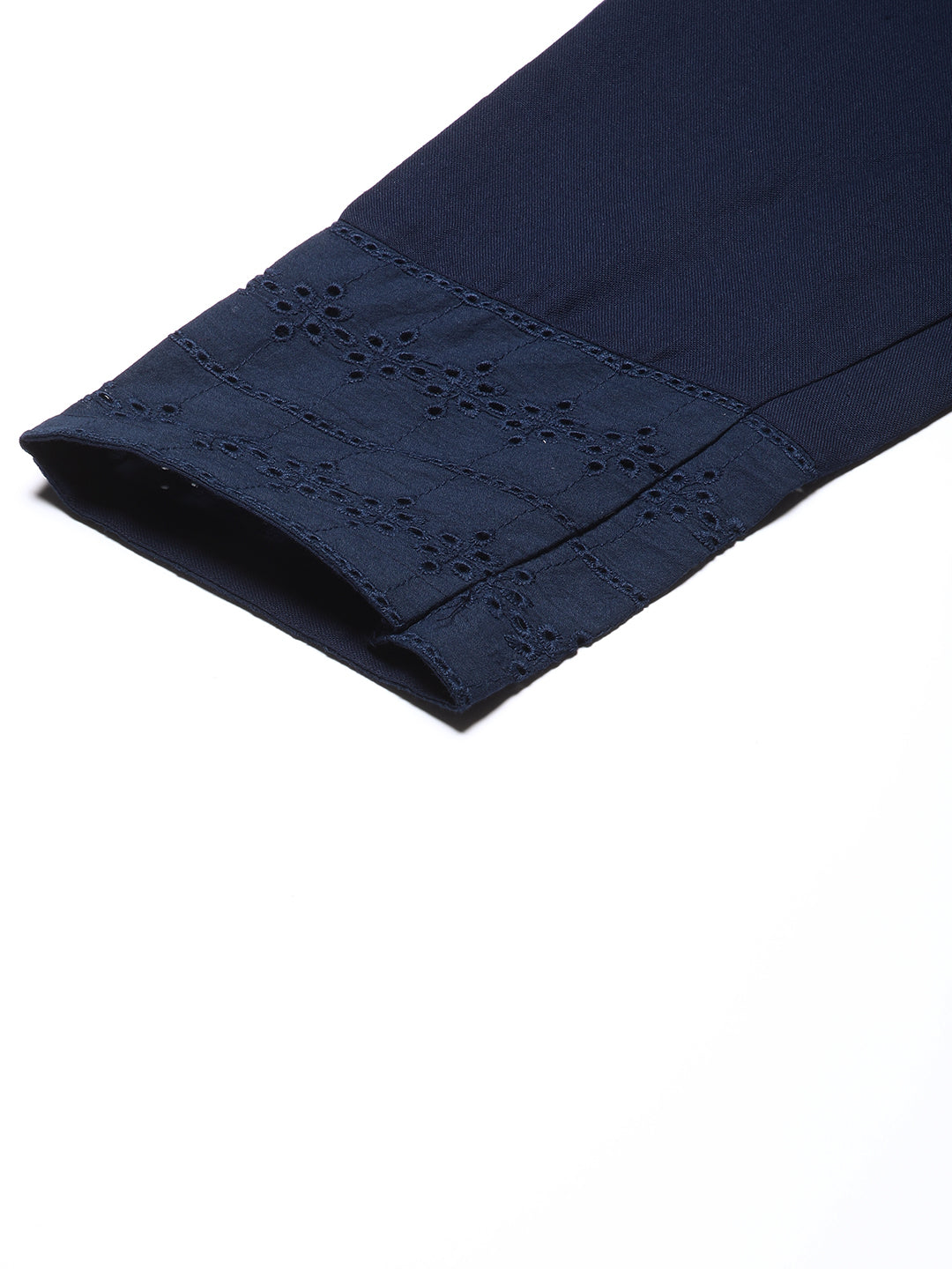 Cotton Pencil pant with schiffli detailing in hem(Blue)
