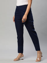 Cotton Pencil pant with schiffli detailing in hem.(Blue)