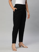 Cotton Pencil pant with schiffli detailing in hem.(Black)