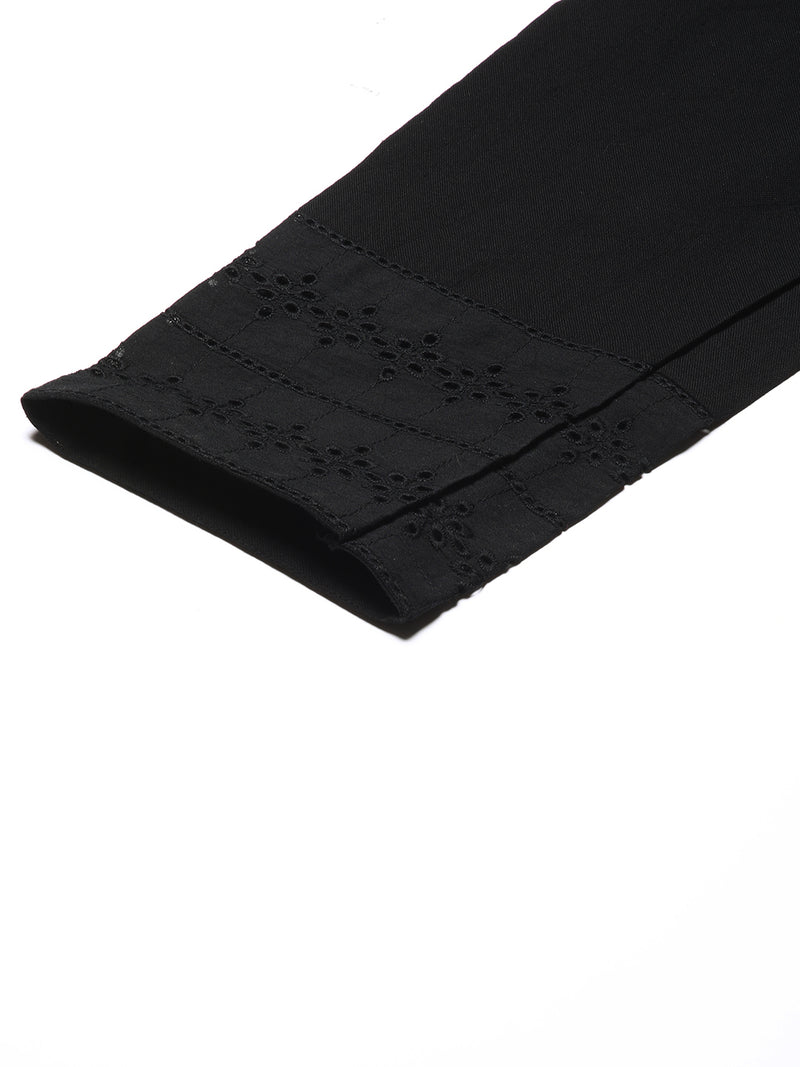 Cotton Pencil pant with schiffli detailing in hem.(Black)