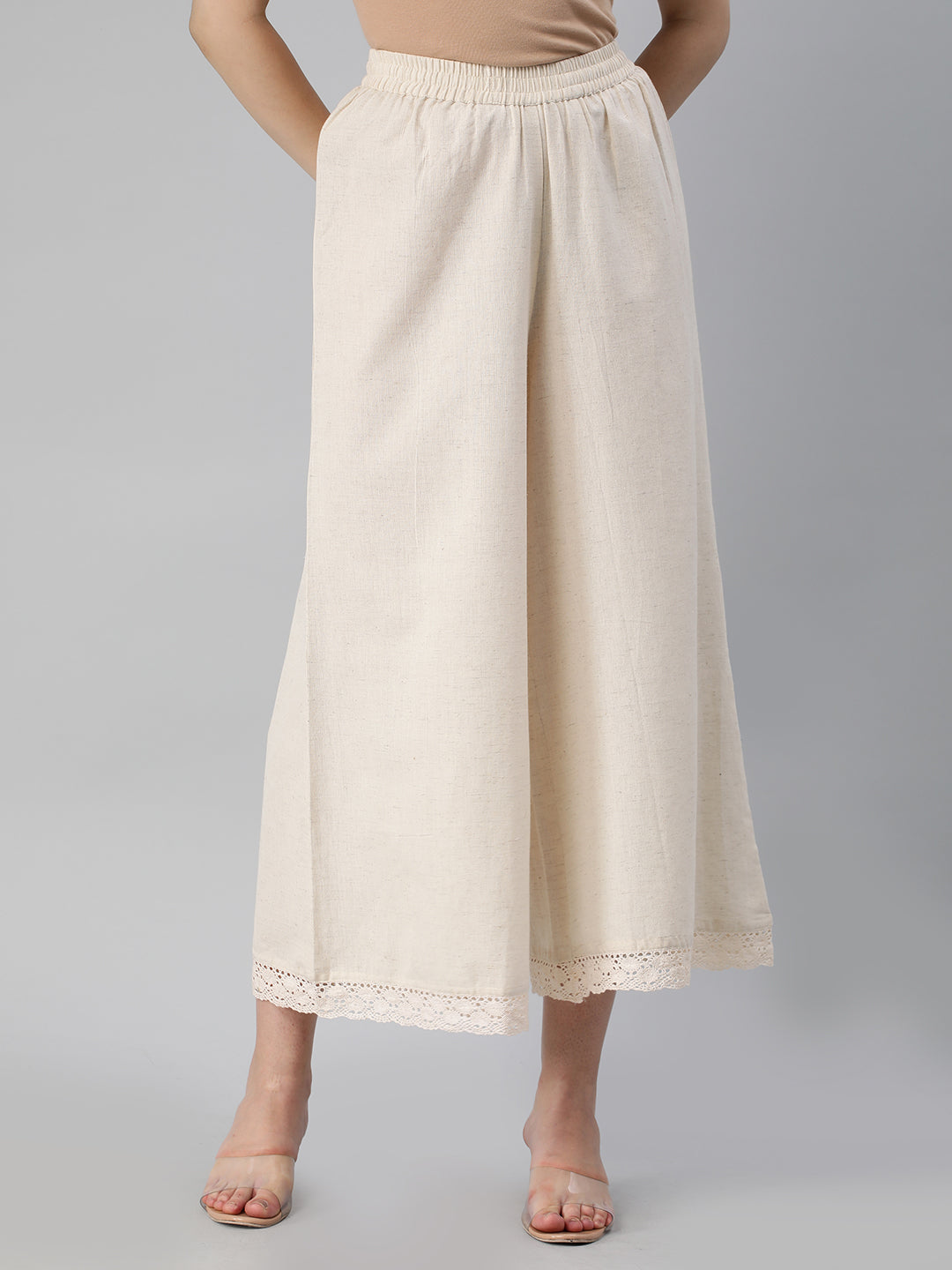 Flex palazzo with lace detailing in hem.
