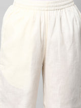 A fully elasticated off-white ankle length cotton linen pant.