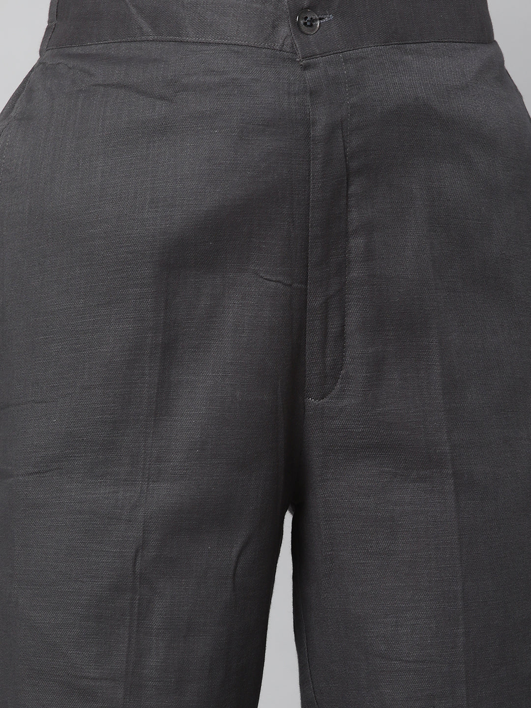 A Grey ankle length cotton linen pant with plain belt in front