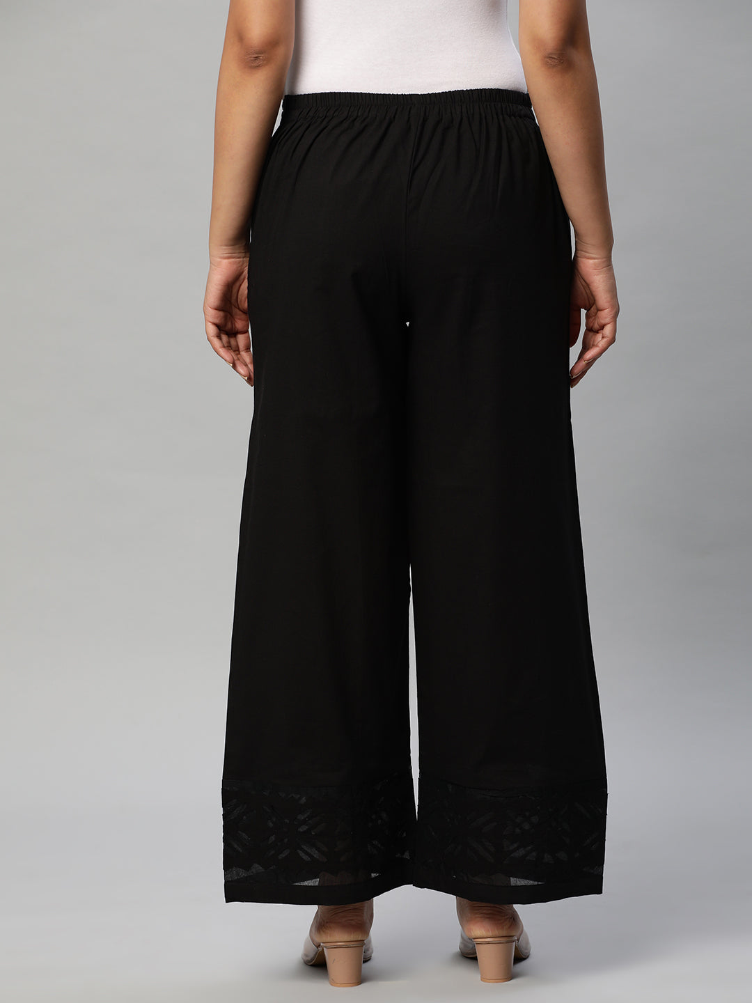 Flared cotton palazzo with applique detailing in hem