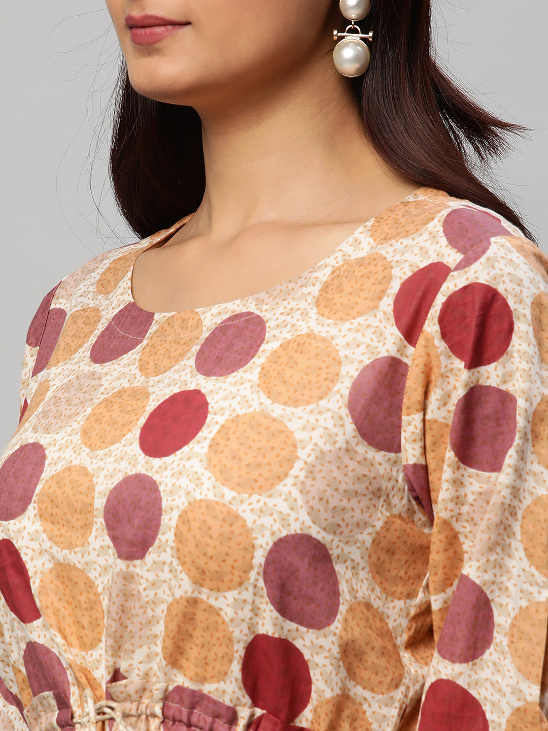 A printed co-Ord with the scrunching detail at waist