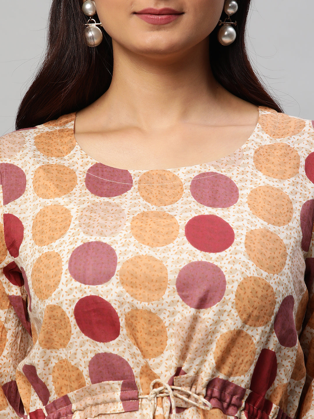 A printed co-Ord with the scrunching detail at waist