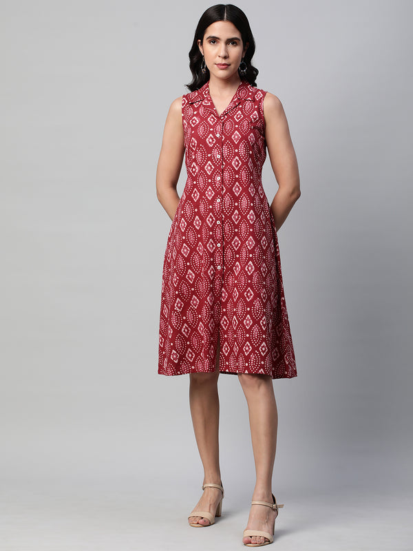 Udaan - A line sleeveless cotton bagru printed dress.