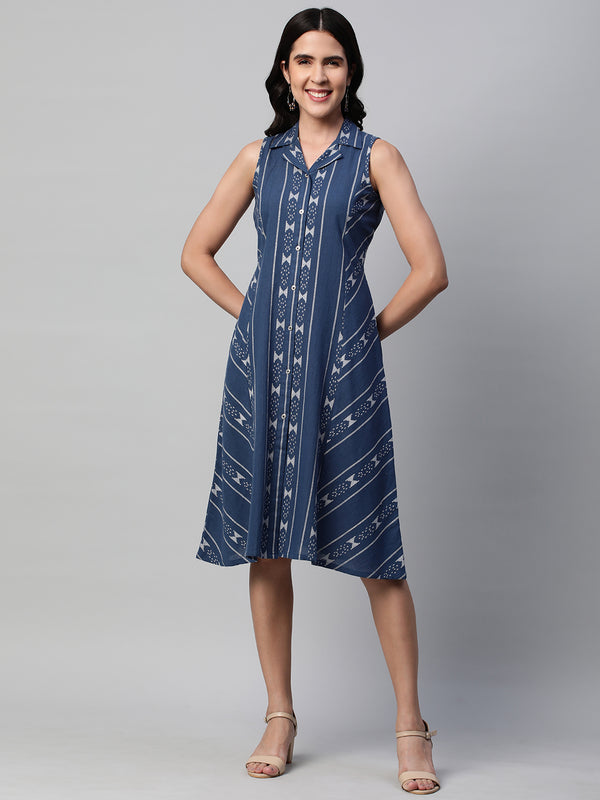 Beauty & Biz - A line sleeveless dress in woven cotton fabric with a side pocket.