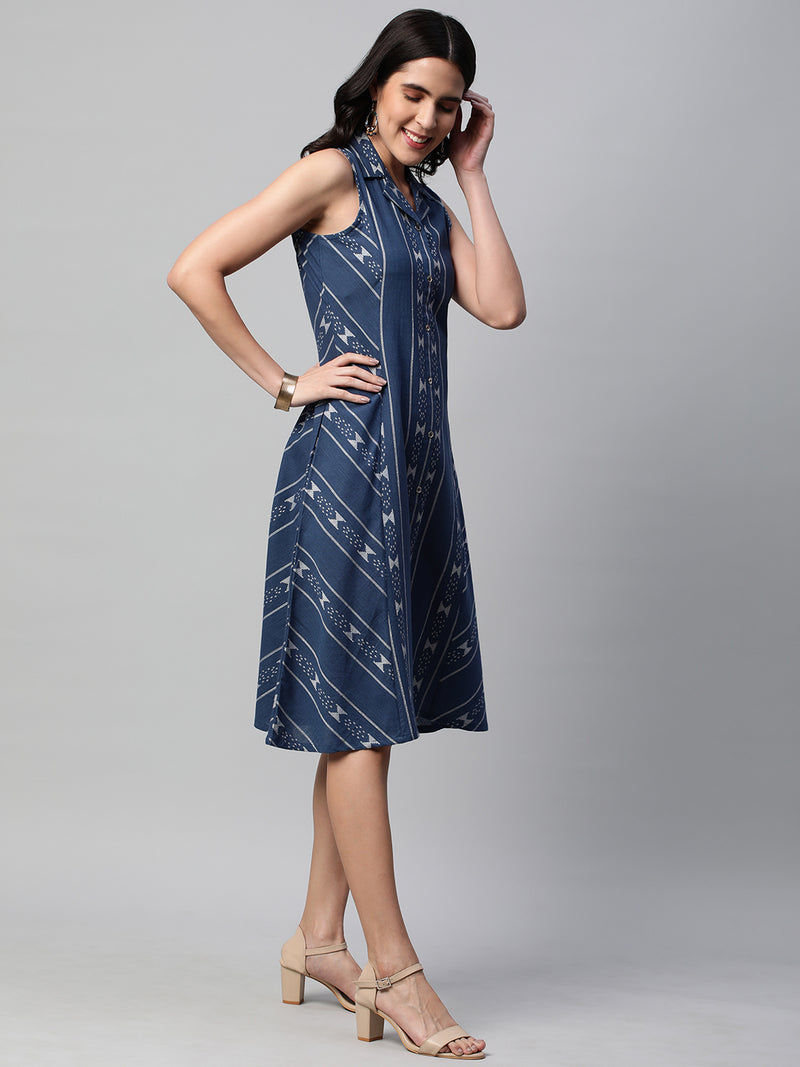 Beauty & Biz - A line sleeveless dress in woven cotton fabric with a side pocket.