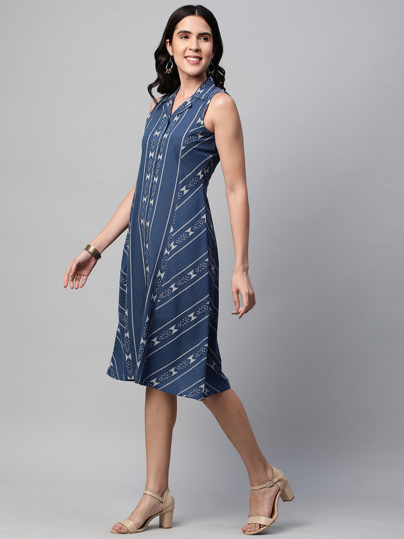 Beauty & Biz - A line sleeveless dress in woven cotton fabric with a side pocket.