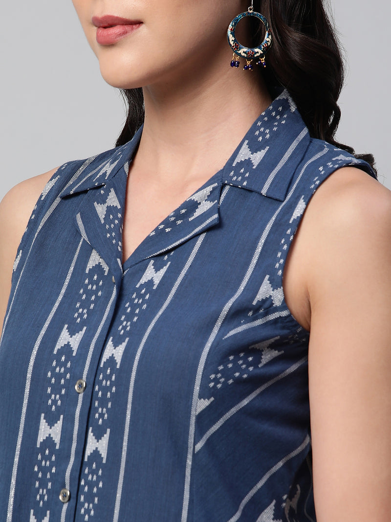 Beauty & Biz - A line sleeveless dress in woven cotton fabric with a side pocket.