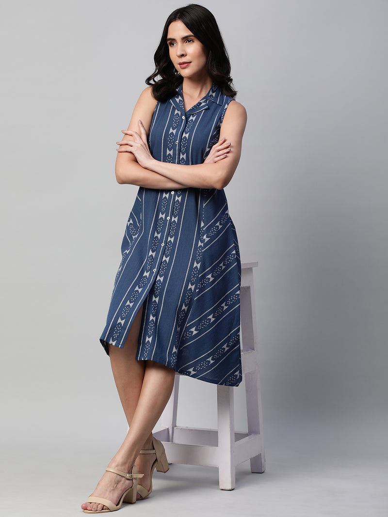 Beauty & Biz - A line sleeveless dress in woven cotton fabric with a side pocket.