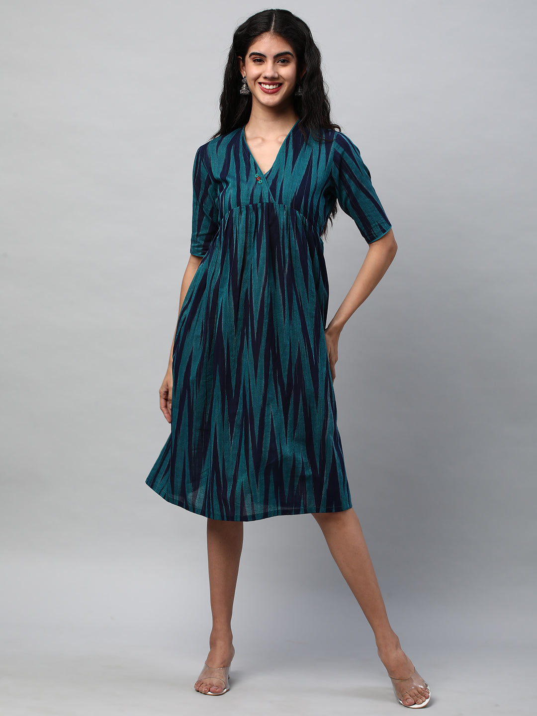 A-line cotton printed dress with pocket