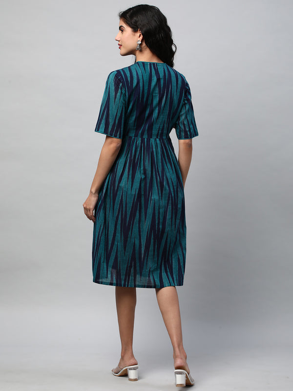 A-line cotton printed dress with pocket