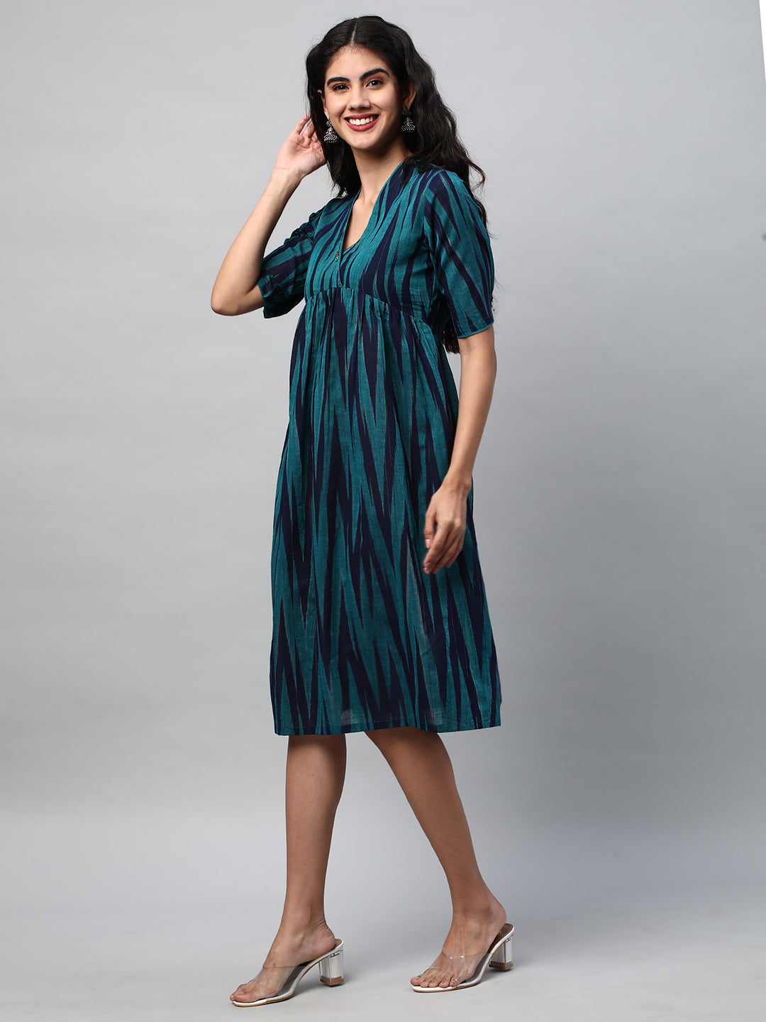 A-line cotton printed dress with pocket