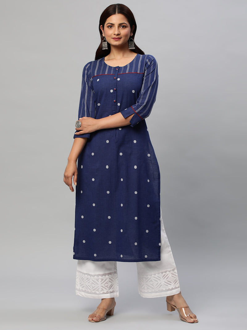 Leher - Straight fit dobby kurta with handwork detailing.