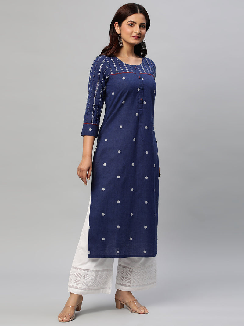 Leher - Straight fit dobby kurta with handwork detailing.