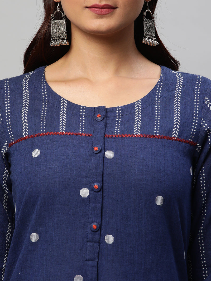 Leher - Straight fit dobby kurta with handwork detailing.