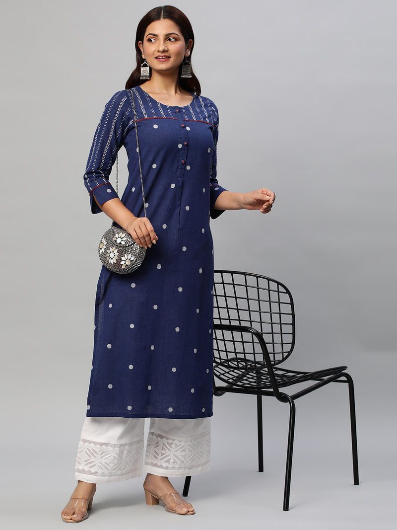 Leher - Straight fit dobby kurta with handwork detailing.