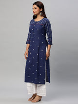 Leher - Straight fit dobby kurta with handwork detailing.