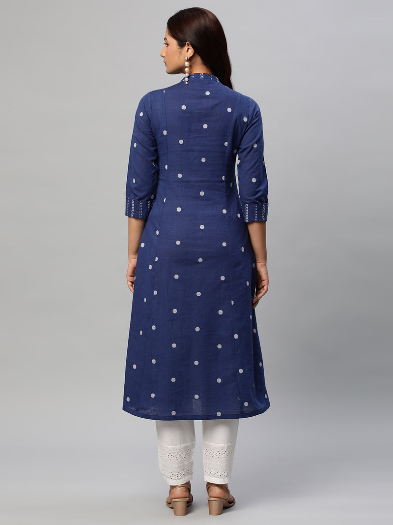 Leher - Flared cotton dobby kurta with gathering details.