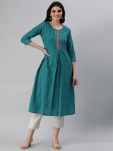 Leher - Woven A line kurta with an embroidered placket a three fourth sleeve.