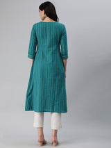 Leher - Woven A line kurta with an embroidered placket a three fourth sleeve.