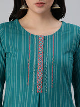 Leher - Woven A line kurta with an embroidered placket a three fourth sleeve.