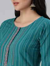 Leher - Woven A line kurta with an embroidered placket a three fourth sleeve.