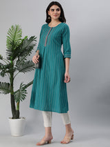 Leher - Woven A line kurta with an embroidered placket a three fourth sleeve.