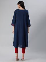 Khoobsurat - A line cotton kurta with embroidered yoke and gamthi print cuff.