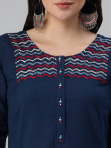 Khoobsurat - A line cotton kurta with embroidered yoke and gamthi print cuff.