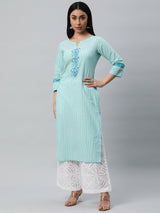 Elegant block printed  kurta with hand embroidery detailing.