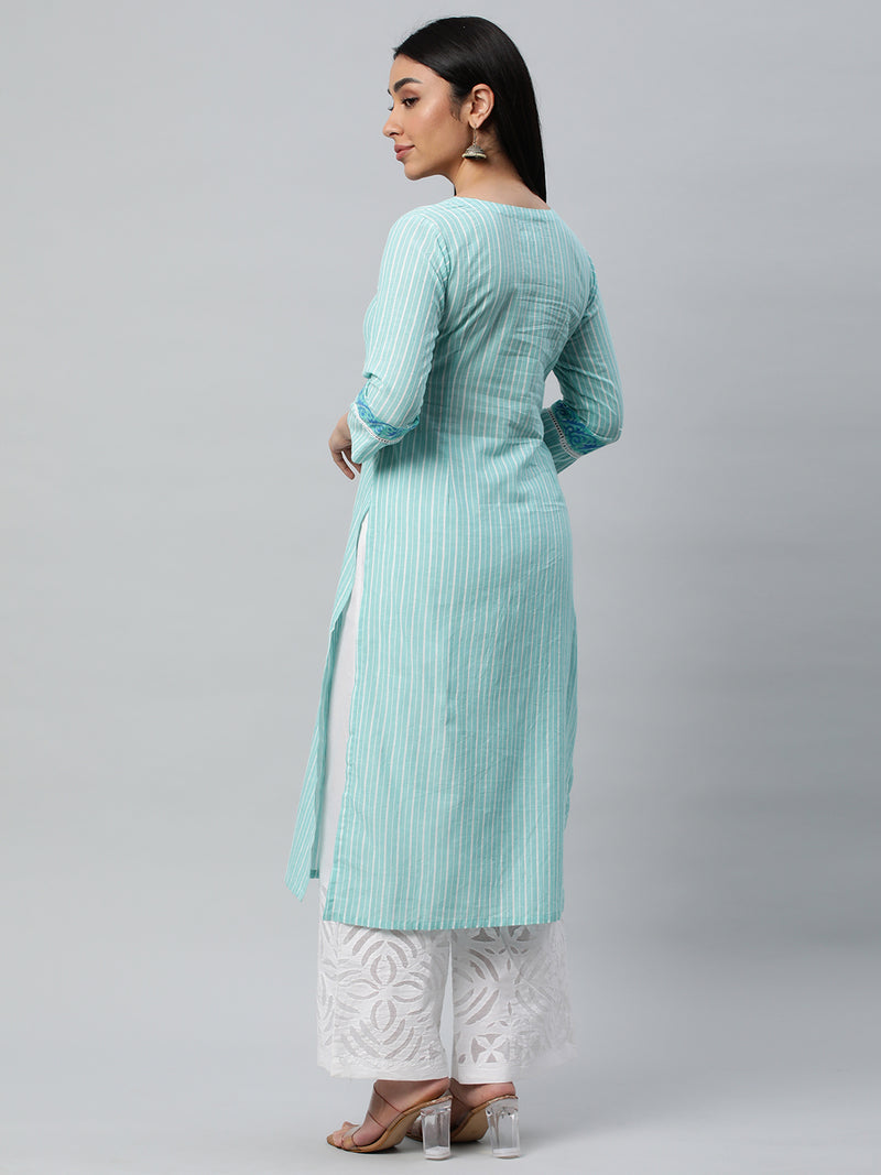 Elegant block printed  kurta with hand embroidery detailing.