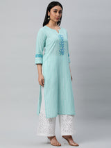 Elegant block printed  kurta with hand embroidery detailing.