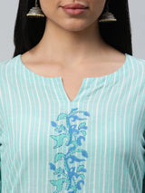 Elegant block printed  kurta with hand embroidery detailing.