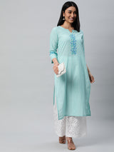 Elegant block printed  kurta with hand embroidery detailing.